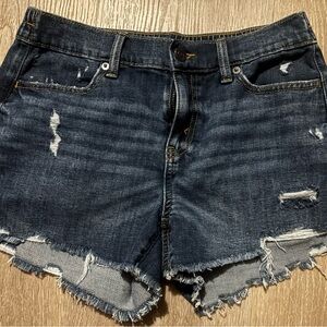 Aerie Blue Jean Shorts with Frayed Hem and Distressed Details